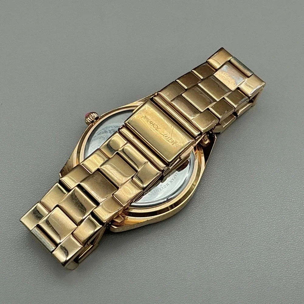 Betsey Johnson Watch Women Gold Tone Crystal Heart Dial Link Band NEW BATTERY